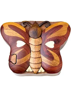 پازل سایر Butterfly Handmade Carved Wood Intarsia Puzzle Box 