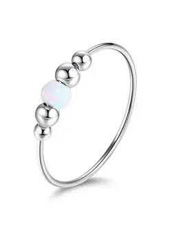 گجت، فیجت و سرگرمی اسپینر 925 Sterling Silver Fidget Rings For Anxiety For Women Spinner Bead Spinner Rings Handmade Opal Ring 18K White Gold Plated Anxiety Ring For Women Size 8 