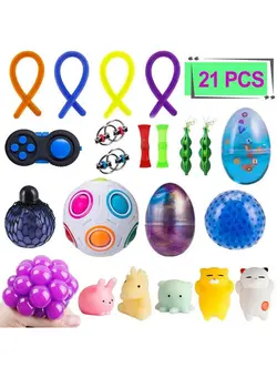گجت، فیجت و سرگرمی اسپینر Sensory Fidget Toys Set [ 21 Pack ] Bundle Sensory Toys Set Fidget Pad/Mochi Toys/Squeezeabean/Magic Ball/Stretchy Strings/Bike Chain/Mesh Marble/Squeeze Toys/Fluffy Slime 