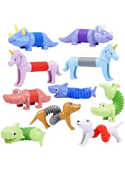 گجت، فیجت و سرگرمی اسپینر 10Pack Pop Tubes Mixed Animal Fidget Toys Sensory Tubes For Toddlers Cute Animal Sensory Fidget Toys For Girls And Boys Stressrelief Pop Sound Spring Toddler Sensory Toys (Regular) 