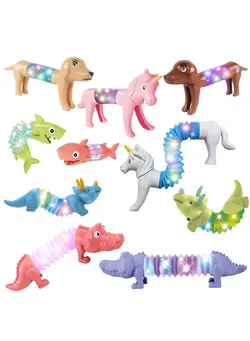 گجت، فیجت و سرگرمی اسپینر 10Pack Led Pop Tubes Mixed Animal Fidget Toys Sensory Tubes For Toddlers Cute Animal Sensory Fidget Toys For Girls And Boys Stressrelief Pop Sound Spring Toddler Sensory Toys 