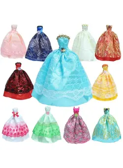 عروسک و لوازم  جانبی سایر 5 Pcs Handmade Wedding Party Dress Lace Gown For 11.5 Inch Girl Doll Clothes Accessories Random Set 