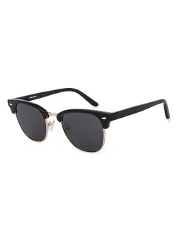 Full Rim Metal Frame Polarized Clubmaster Sunglasses For Men & Women - 51mm - Black 
