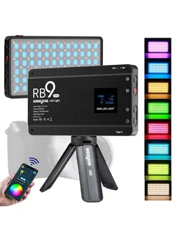 لوازم جانبی فیلم‌برداری و عکاسی اکسسوری حرفه‌ای Weeylite RB9 RGB Camera Video Light, App Control 12W LED On Camera Light with Tripod, 2500-8500K 360° Full Color CRI 95+ RGB Video Light Panel for Portable Photography Lighting Video Recording TikTok 