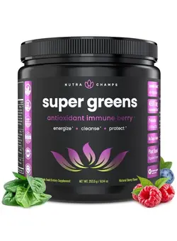 ویتامین و ساپلیمنت مکمل‌های گوارشی Super Greens Powder Premium Antioxidant Superfood | Organic Greens Fruit and Veggie Vegan Supplement | 40+ Greens and Superfoods Including Wheatgrass & Spirulina | Probiotic Powder Greens, Sweet Berry