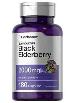 ویتامین و ساپلیمنت مکمل‌های گوارشی Black Elderberry ; 2000Mg Capsules ; 180 Count ; Nongmo Gluten Free ; Sambucus Extract Supplement ; By Horbaach