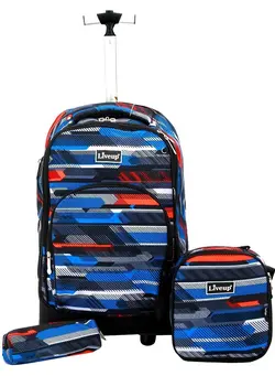 چمدان و ساک مسافرتی چمدان تک Liveup 3in1 Blue Trolley School Bag with 2 Big Wheels, a Lunch Bag, and a Pencil Case (33*24*52) 