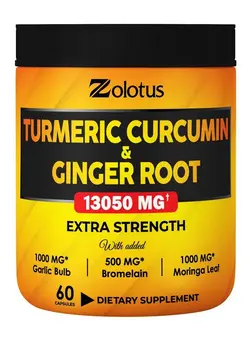 ویتامین و ساپلیمنت مکمل‌های گوارشی 6 In 1 Turmeric Curcumin + Ginger Capsules 95% Curcuminoids Equivalent To 13050Mg With Ginger Garlic Bulb Bromelain Moringa Black Pepper Joint Inflammatory & Absorption Support