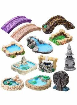 عروسک و لوازم  جانبی سایر Fairy Garden Accessories, Miniature Bridge, Figurines, Mini Lighthouse, Water Well, Pond Lawn Garden, Ornament for DIY Craft Decoration 12 Pieces 