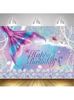 نورپردازی و استودیو سایر 7X5Ft Mermaid Tail Birthday Backdrop Blue Purple Scales Glitter Pearl Background Mermaid Princess Girl 1St 5Th Birthday Party Photo Background 