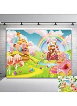 نورپردازی و استودیو سایر Colorful Rainbow Photography Backdrop Baby Shower Banner Decorations Cartoon Sweet Candy Lollipop Dessert Photo Background Boys Girls 1St Birthday Party Vinyl 5X3Ft Photo Booth Studio Props 