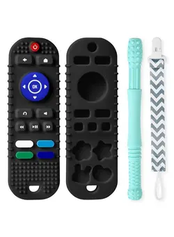 تغذیه و نگهداری کودک پستانک Baby Teether Toys Siliconeremote Control Shape Teething Toys With Pacifier Clip Silicone Baby Teething Toys For 3 Months+ Bpa Free Baby Teething Toys For Boys And Girls (Black) 