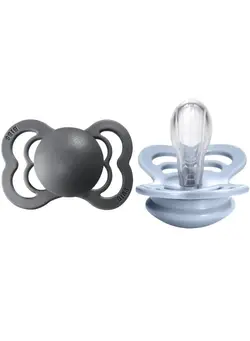 تغذیه و نگهداری کودک پستانک Pacifiers Supreme Collection ; Bpa Free Baby Pacifier ; Made In Denmark ; Set Of 2 Iron;Baby Blue Color Premium Soothers ; Size 0 6 Months 