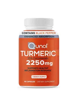 ویتامین و ساپلیمنت مکمل‌های گوارشی Turmeric Curcumin With Black Pepper Qunol 2250Mg Turmeric Extract With 95% Curcuminoids Extra Strength Supplement Enhanced Absorption Supports Healthy Inflammation Response 90 Vegetarian Capsules
