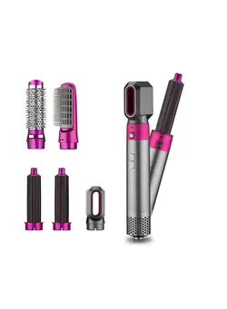 اتو مو فر کننده Electric Professional 5 in 1 Hair Dryer Negative Ions Blower 3 Temperature Levels Detachable Rotating Hot Air Brush Styler With Straightener Volumizer Curler Combing Pink 