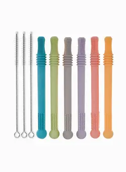 اسباب‌بازی‌های کودک و نوپا سایر Hollow Teething Tubes for Babies(6 Pack), Soft Silicone Straws Infants, BPA Free & Freezable Babies 3-12 Months 