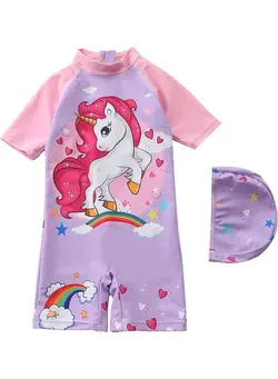 شنا مایو Unicorn Printed Swimming Suit With Cap 4-5Y 