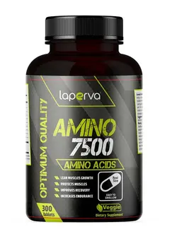 مکمل‌های ورزشی آمینو اسید Laperva Amino Tablets - 7500mg, 300 Tablets - Lean Muscle Growth, Stamina Boost, Vegetarian-Friendly - Essential Amino Acid Complex for Fitness and Recovery