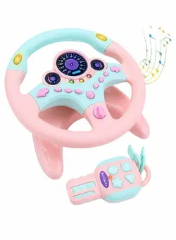 گجت، فیجت و سرگرمی اسپینر Musical Toys, Kids Steering Wheel for Backseat with Car Key Pretend Driving Simulated Toy Light and Music Gifts, Kids, Pink 