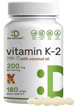 ویتامین و ساپلیمنت دمنوش و مکمل‌های گیاهی Vitamin K2 Mk7 With Virgin Coconut Oil 180 Softgels Vitamin K2 As Menaquinone7 200 Mcg ; Advanced Vitamin K Supplement Promotes Bone Health Nongmo No Gluten