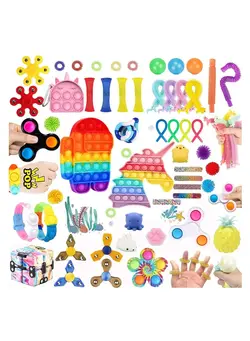 گجت، فیجت و سرگرمی پاپ ایت Sensory Fidget Toys Set 56 PCS Simple Dimple Fidgets Toy for Children Adults Anxiety Autism to Stress Relief and Anti Anxiety Therapy Figetget Fidgeting Game 