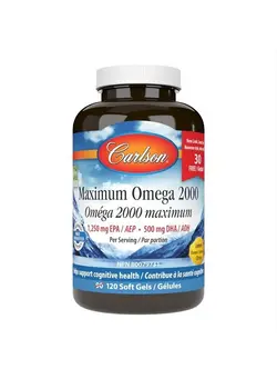 ویتامین و ساپلیمنت مکمل‌های گوارشی Maximum Omega 2000, 2000 mg Omega-3 Fatty Acids Including EPA and DHA, Wild-Caught, Norwegian Fish Oil Supplement, Sustainably Sourced Fish Oil Capsules, Lemon, 90+30 Softgels