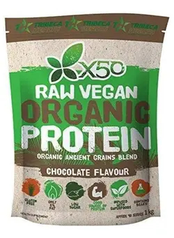 مکمل‌های ورزشی پروتئین X50 Raw Vegan Organic Protein, Chocolate Flavor, 1 kg, 40 Servings