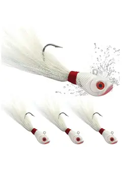 ماهیگیری طعمه و قلاب Bucktail-Jigs-Saltwater-Hair-Jigs-Head -Flukes-Fishing-Lures-Assorted Kit for Striped Bass Walleye Snook Rockfish Redfish 1/4oz 1/2 oz 1oz 2 oz  3PCS 