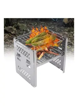 لوازم پخت  و پز گریل صحرایی Portable Folding Stainless Steel Outdoor Wood Burning Camp Stove one size 