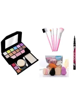 زیبایی و آرایش سایر Makeup Kit Mini + 5 Piece Brush Set + 6 Piece Makeup Sponges + 36 Hour Eyeliner Black 