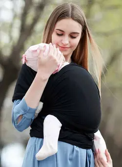 لوازم حمل آغوش Baby Sling Wrap Carrier Soothing Stretchy Breathable Ergonomic Newborn To Toddler Black 