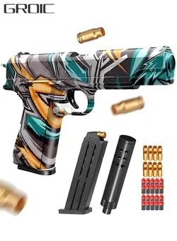 بازی‌های فضای باز و تجهیزات پارک تفنگ اسباب‌بازی Soft Bullet Gun Toys 1911 Colt Foam Blasters Toy Pistol RoboCop Pattern, 30-PCs EVA Safety Foam Soft Bullet Darts, Shell Ejecting Shooting Games Educational Model Toys Gifts Guns Pistol 
