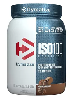 مکمل‌های ورزشی پروتئین Dymatize ISO 100 Hydrolyzed Whey Protein Isolate Powder Gourmet Chocolate 1.43lb 650gm