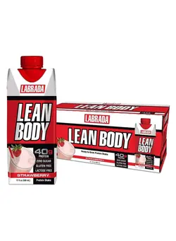 مکمل‌های ورزشی تنقلات و نوشیدنی‌های ورزشی Labrada Lean Body RTD Strawberry Protein Shake 17 Fl oz (500 ml) - Pack of 12