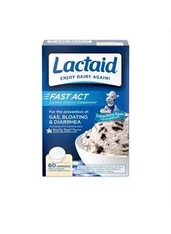 ویتامین و ساپلیمنت مکمل‌های گوارشی LACTAID Fast Act Chewables Vanilla Twist 60 ea (Pack of 3)