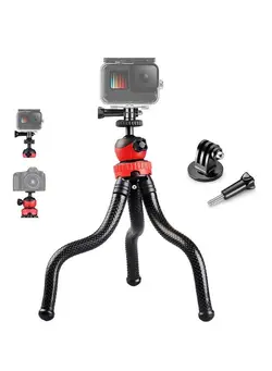 لوازم جانبی فیلم‌برداری و عکاسی سایر Flexible Tripod Action Camera Stand for Gopro Hero 9 /8/7/6/5/AKASO/SJCAM/YI/DJI Osmo Action/DSLR Canon Nikon Sony Camera 3 in1 Flexible Tripod with Adapter and Long Screw 