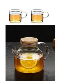ظروف و لوازم پخت غذا چای‌ساز و کتری Heat Resistant Glass Tea Infuser Pot With Wooden Cover Flower Tea Puer kettle 