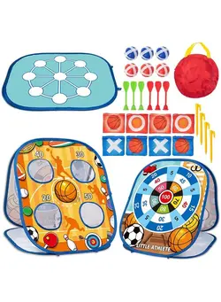 بازی‌های فضای باز و تجهیزات پارک سایر 3 In 1 Bean Bag Toss Game Set For Kids Outside Toys For Kids Toddlers Ages 3 5 4 8 4 7 Collapsible Cornhole And Dart Board With 8 Bean Bags Crab & Turtle Themed Birthday Gift For Boys Girls 