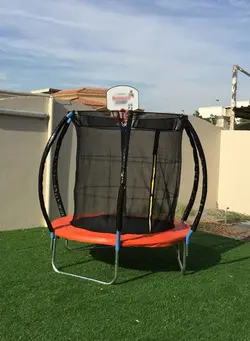 بازی‌های فضای باز و تجهیزات پارک ترامپولین 6ft Toddler Bungee Jump Trampoline With Enclosure Net Basketball Hoop 