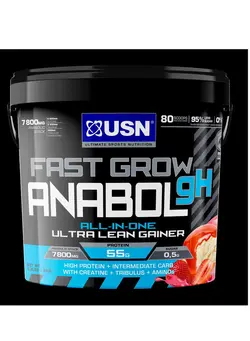 مکمل‌های ورزشی پروتئین USN Fast Grow Anabol GH Strawberry All-in-one Protein Powder Shake (4kg): Workout-Boosting, Anabolic Protein Powder for Muscle Gain