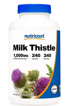 ویتامین و ساپلیمنت مکمل‌های گوارشی Nutricost Milk Thistle 250mg (1000mg Equivalent), 240 Vegetarian Capsules - 4:1 Extract - Non-GMO and Gluten Free