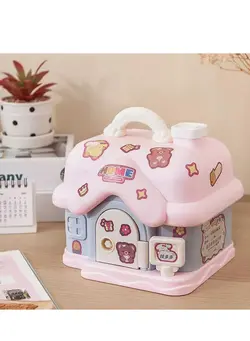 اسباب‌بازی‌های مشاغل و اماکن ست‌های قلک Bank for Kids, Fairy Tales Cottage Bank with DIY Sticker Gift & Key, Lovely Cream House Money Coin Bank Box for Girl, Great for Children's Birthday Gift or Home Decoration, Great Presents 
