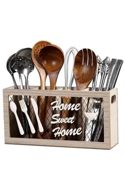 قاشق و چنگال ست قاشق و چنگال Wooden Silverware Holder, 4 Compartments Kitchen Utensil Holder for Countertop,Rustic Spoon Holder Kitchen Tools Storage Caddy Decoroon Holder Kitchen Tools Storage Caddy Decor 