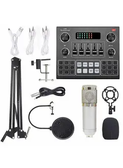 میکروفون سایر Multifunctional Live V9 Sound Card and BM800 Suspension Microphone Kit Broadcasting Recording Condenser Microphone Set Intelligent Webcast Live Sound Card for Computers and Mobilephone 