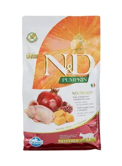 غذا غذای گربه Farmina N&D Quail, Pumpkin and Pomegranate Dry Neutered Cat Food, 1.5 Kg 