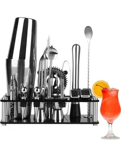 ظروف و تجهیزات آشپزخانه شیکر 23 Pieces Professional Bar Cocktail Tools Stainless Steel Mixology Bartender Kit with Acrylic Stand 