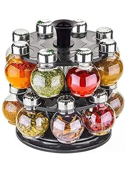 ظروف و تجهیزات آشپزخانه ظروف نگهداری ادویه 16 Piece Glass Spice Jar Rack Set, Features Round Rotating Spice Rack to House the Spice Jars, SPICE-RCOther 