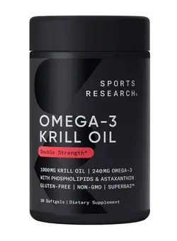 مکمل‌های ورزشی پروتئین Sports Research Antarctic Krill Oil with Astaxanthin, 1000 mg, 30 Softgels