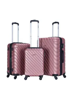 چمدان و ساک مسافرتی ست چمدان 3 Piece ABS Hardside Trolley Luggage Set Spinner Wheels with Number Lock Burgundy 