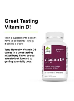 ویتامین و ساپلیمنت مکمل‌های گوارشی Vitamin D3 5,000 IU - 90 Chewable Tablets, Mixed Berry Flavor - Supports Strong Bones, Teeth & Immune System - Non-GMO, Gluten Free - 90 Servings